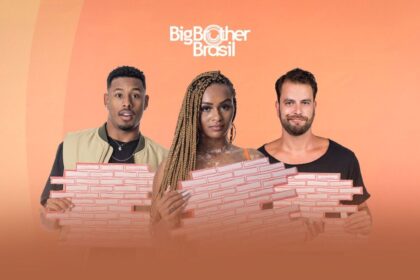 Paulo André, Natália e Gustavo segurando um paredão na imagem.