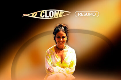 Arte gráfica com o logo do resumo semanal de o clone e a triz giovanna antonelli