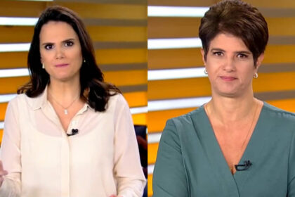 Roberta Piza e Mariana Godoy em uma montagem. Ambas na bancada do Fala Brasil