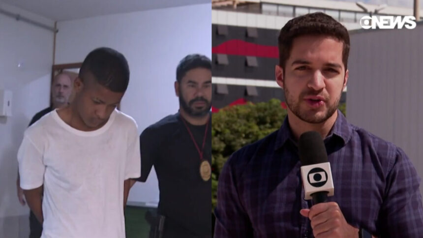 Montagem com suspeito de esfaquear o repórter Gabriel Luiz da TV Globo Brasília