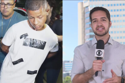 Montagem com suspeito de ter atirado no repórter Gabriel Luiz, da TV Globo