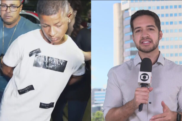 Montagem com suspeito de ter atirado no repórter Gabriel Luiz, da TV Globo