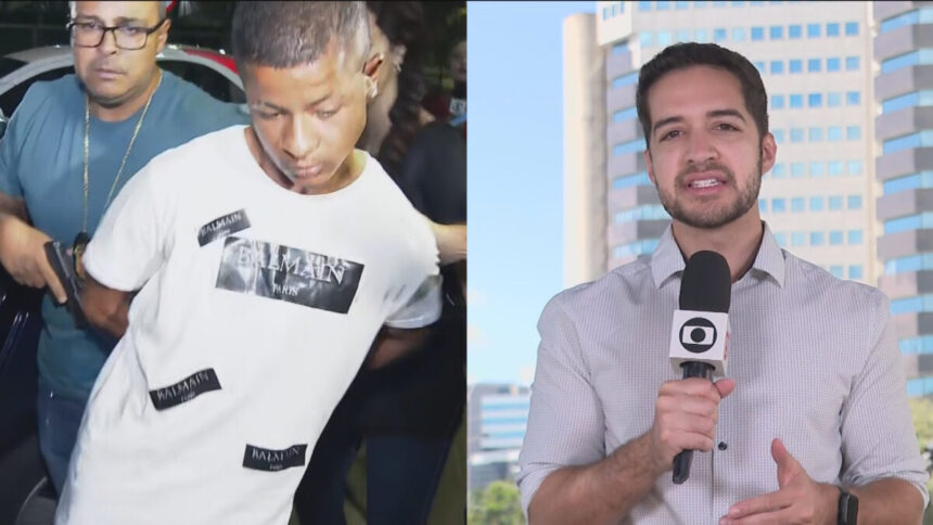 Montagem com suspeito de ter atirado no repórter Gabriel Luiz, da TV Globo