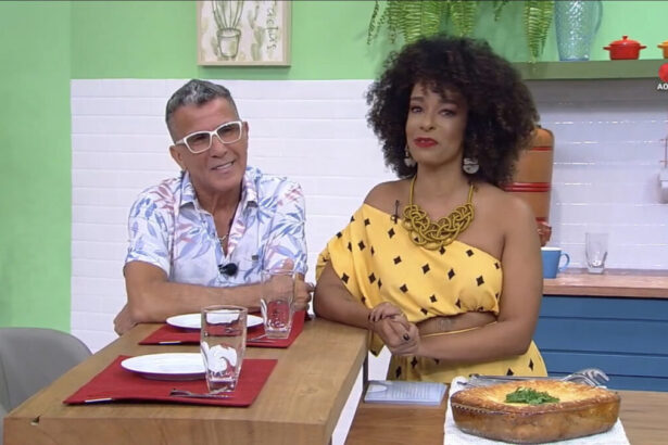 Alinne Prado e Eri Johnson, lado a lado, em trecho da estreia do Bom Dia Você