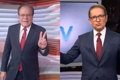 Montagem com Chico Pinheiro no estúdio do Bom Dia Brasil e Carlos Tramontina no estúdio do SPTV