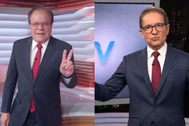 Montagem com Chico Pinheiro no estúdio do Bom Dia Brasil e Carlos Tramontina no estúdio do SPTV