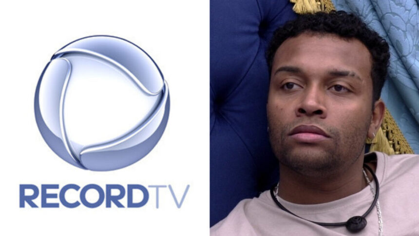Montagem do logo da Record TV ao lado de Nego di no BBB 21