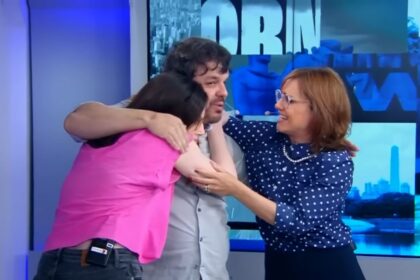 Adrilles Jorge abraçando Paula Carvalho e Zoe Martinez em sua despedida no Morning Show