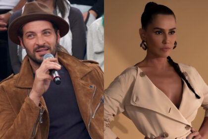 Montagem comLeandro Lima nos estúdios da TV Globo e Deborah Secco nos bastidores do Domingão