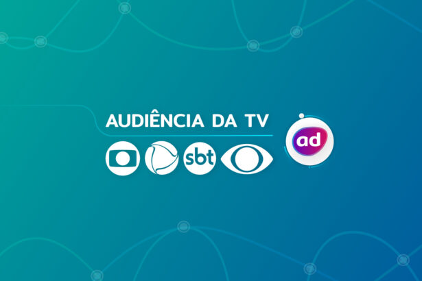 Logo das emissoras TV Globo, Record TV, SBT, Band e RedeTV na arte de divulgação dos dados de audiência da TV, os consolidados, junto ao logo do Portal Alta Definição