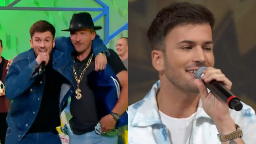 David Carreira em montagem dos trechos de participações no Arena SBT e Encontro