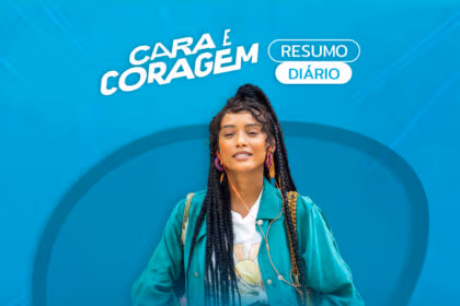 Arte de divulgação do resumo diário da novela Cara e Coragem