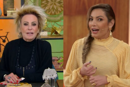 Ana maria braga e patrícia poeta em montagem, nos estúdios do mais você e encontro