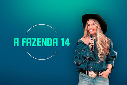 Adriane Galisteu e o logo de A Fazenda 14