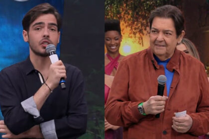 João Guilherme e Faustão em uma montagem - ambos nos estúdios do Faustão na Band