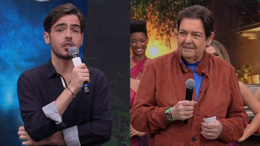 João Guilherme e Faustão em uma montagem - ambos nos estúdios do Faustão na Band