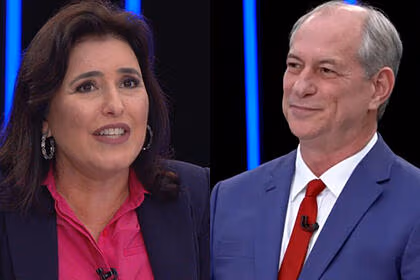 Simone Tebet e Ciro Gomes em um montagem, ambos na sabatina no JN