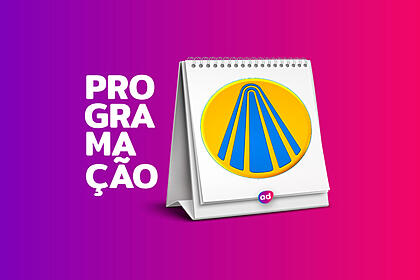 Arte de divulgação da programação da TV Aparecida com o logo da emissora