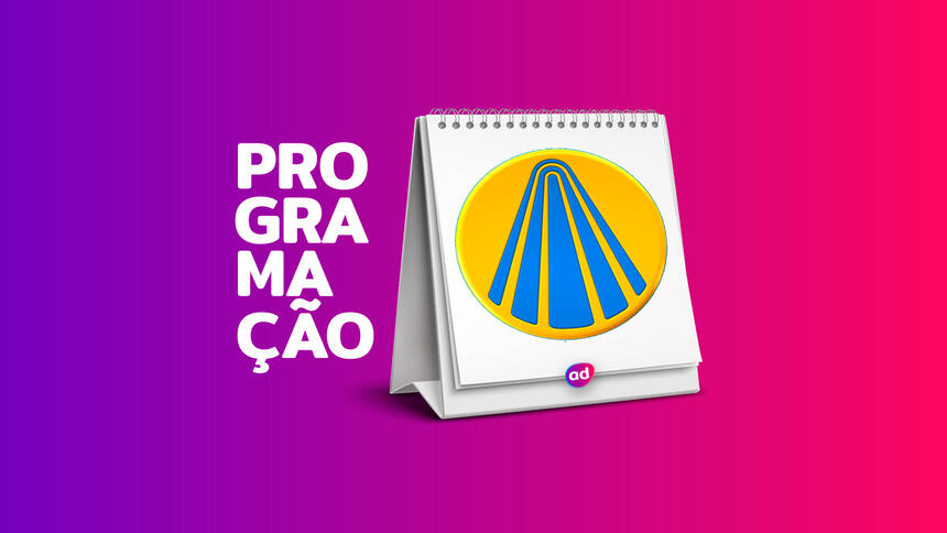 Arte de divulgação da programação da TV Aparecida com o logo da emissora