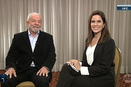 Lula e Débora Bergamasco durante gravação de entrevista para o SBT