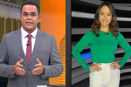 Marcelo Pereira, nos estúdios do Hora 1, em montagem com Lidiane Shayuri, nos estúdios do Jornal da Record