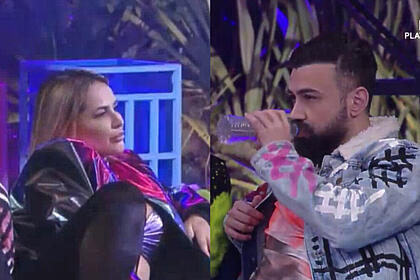 Montagem com Deolane e Bruno Tálamo na primeira festa de A Fazenda 14