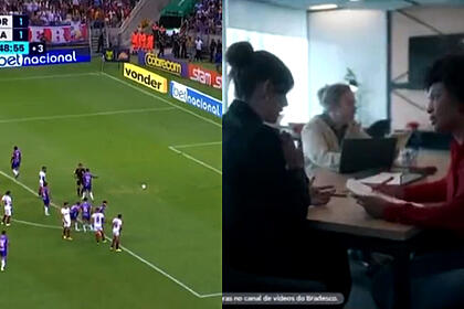Trecho do jogo do Flamengo no Premiere em montagem com trecho do intervalo comercial que entrou no sinal