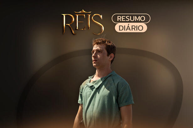 Arte de divulgação do resumo diário da série Reis na Record TV