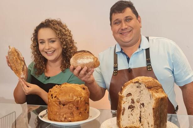 Padre Chef Evandro e Letícia Andrade durante gravação do Sabor de Vida, da TV Aparecida