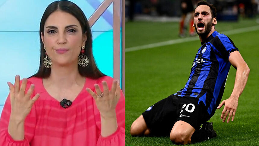 Chris flores, no fofocalizando, em montagem com o jogador da inter de milão comemorando gol pela liga dos campeões