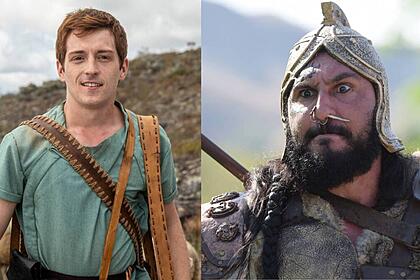 Montagem com gabriel vivan (davi) e golias (alexandre tigano) na série reis