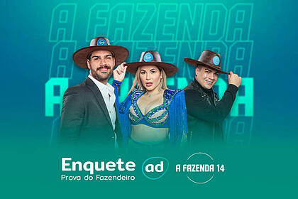 Shayan, Deolane e Lucas na Arte de Divulgação da enquete sobre a 6ª Prova do Fazendeiro de A Fazenda 14