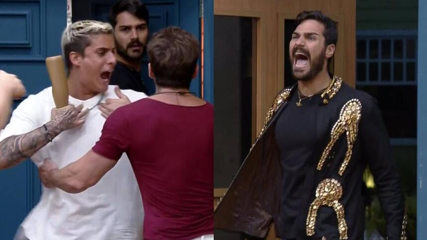 Shay e Tiago durante embate em A Fazenda 14.