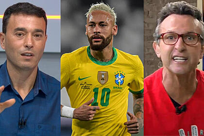 André Rizek, Neymar com a camisa da Seleção Brasileira e Neto; montagem