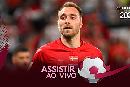 Jogador Eriksen, com a camisa da Dinamarca, na arte de onde assistir ao jogo Austrália x Dinamarca
