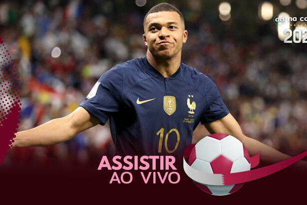 Jogador Mbappé, com a camisa da França, na arte onde assistir ao jogo França x Dinamarca