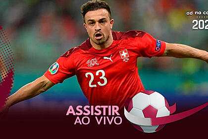Jogador Shaqiri, com a camisa da Suíça, na arte onde assistir ao jogo Suíça x Camarões