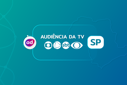 Arte gráfica dos Consolidados de Audiência da TV com os logos da TV Globo, Record TV, SBT e Band em São Paulo