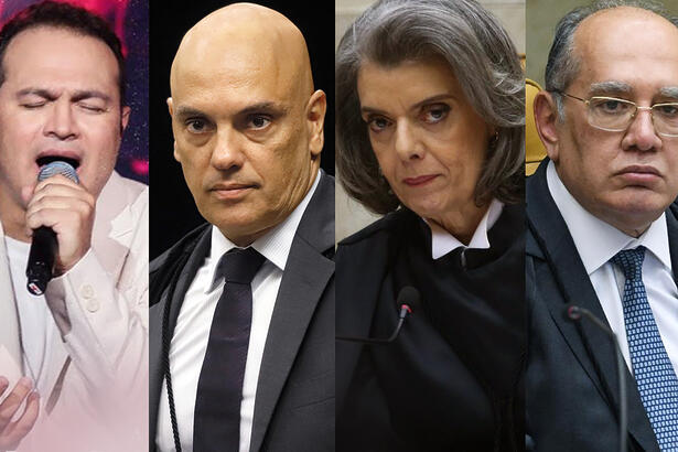Montagem de fotos de Davi Sacer com Alexandre de Moraes, Carmem Lúcia e Gilmar Mendes