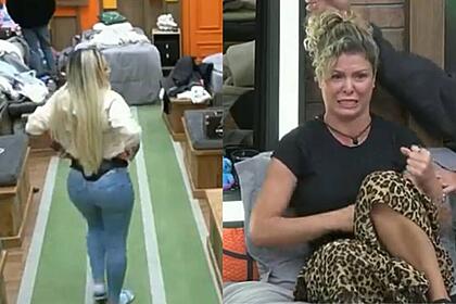 Deolane com a mão na cintura de costa discutindo com Bárbara que está de frente para ela.