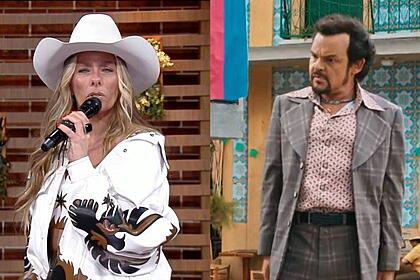 Montagem com Adriane Galisteu apresentando a Roça A Fazenda e o quinto episódio da série Cine Holliúdy