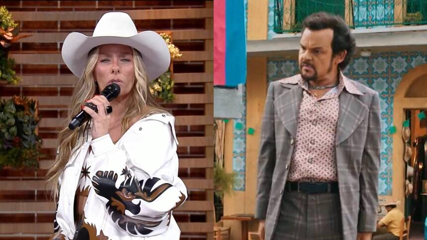 Montagem com Adriane Galisteu apresentando a Roça A Fazenda e o quinto episódio da série Cine Holliúdy