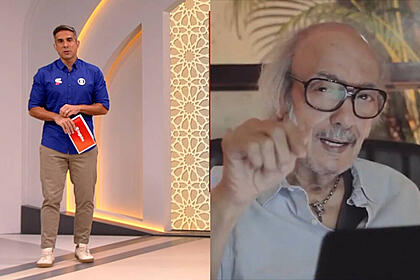 Montagem com Gustavo Villani no cenário da Copa do Mundo anunciando a morte de Erasmo Carlos