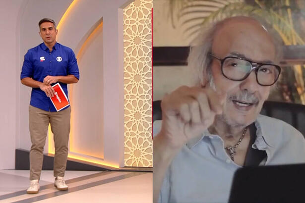 Montagem com Gustavo Villani no cenário da Copa do Mundo anunciando a morte de Erasmo Carlos