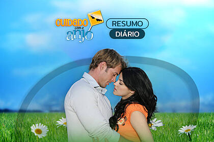 Arte de divulgação do resumo diário da novela Cuidado com o Anjo, exibida no SBT
