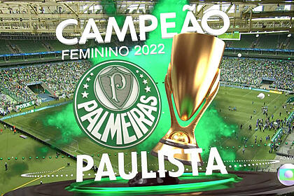 Arte do palmeiras campeão do paulistão feminino, com um taça e fumaça verde