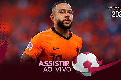 Jogador Memphis Depay, com a camisa de Holanda, na arte de onde assistir ao jogo Holanda x Estados Unidos