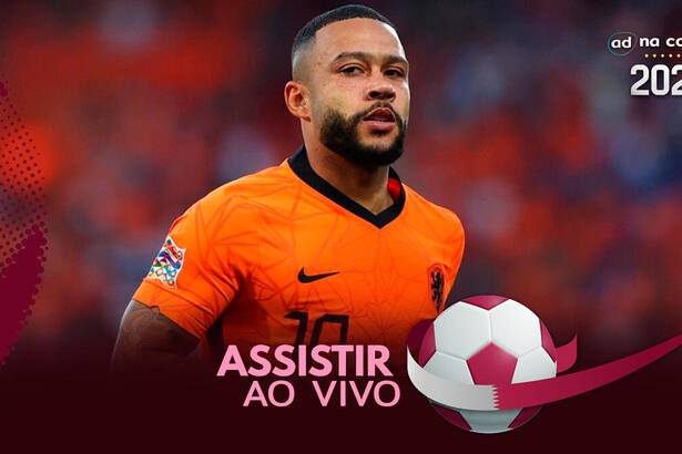 Jogador Memphis Depay, com a camisa de Holanda, na arte de onde assistir ao jogo Holanda x Estados Unidos