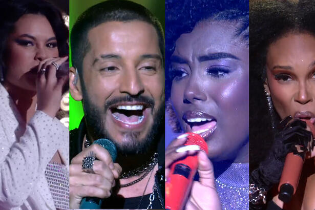 Bell Lins, Juceir Jr., Keilla Júnia e Mila Santana se apresentando no palco do The Voice Brasil