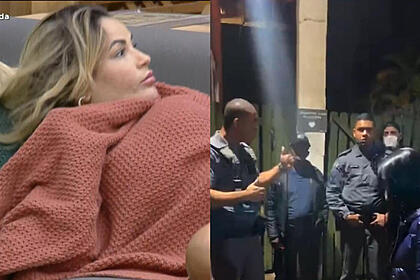 Montagem com Deolane descobrindo a roça falsa e na segunda foto as irmãs dela na entrada de A Fazenda protestando pra tirar a irmã do programa